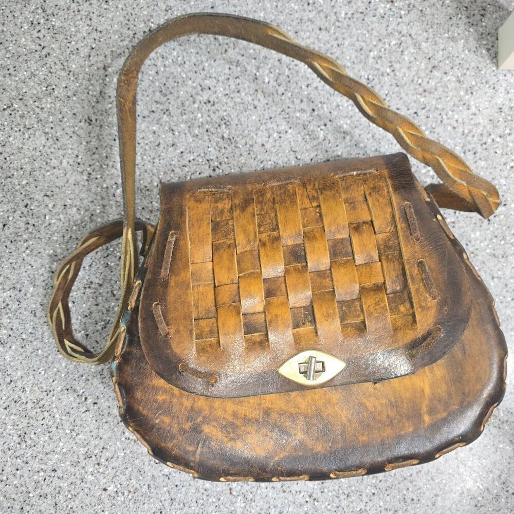 Vintage Leather Shoulder woven bag - Picture 1 of 4